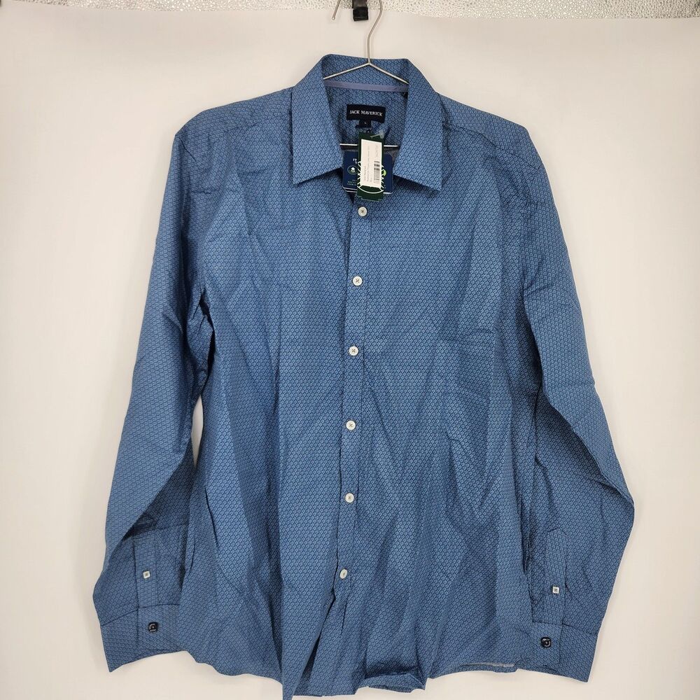 Jack Maverick Men's Navy Large Manhattan Poplin Long Sleeve Shirt NWT
